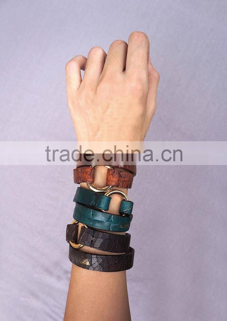 Personality High Feshion Genuine Leather Crocodile Parttern Crack Vintage Retro Style Hand Make Bracelet for mens