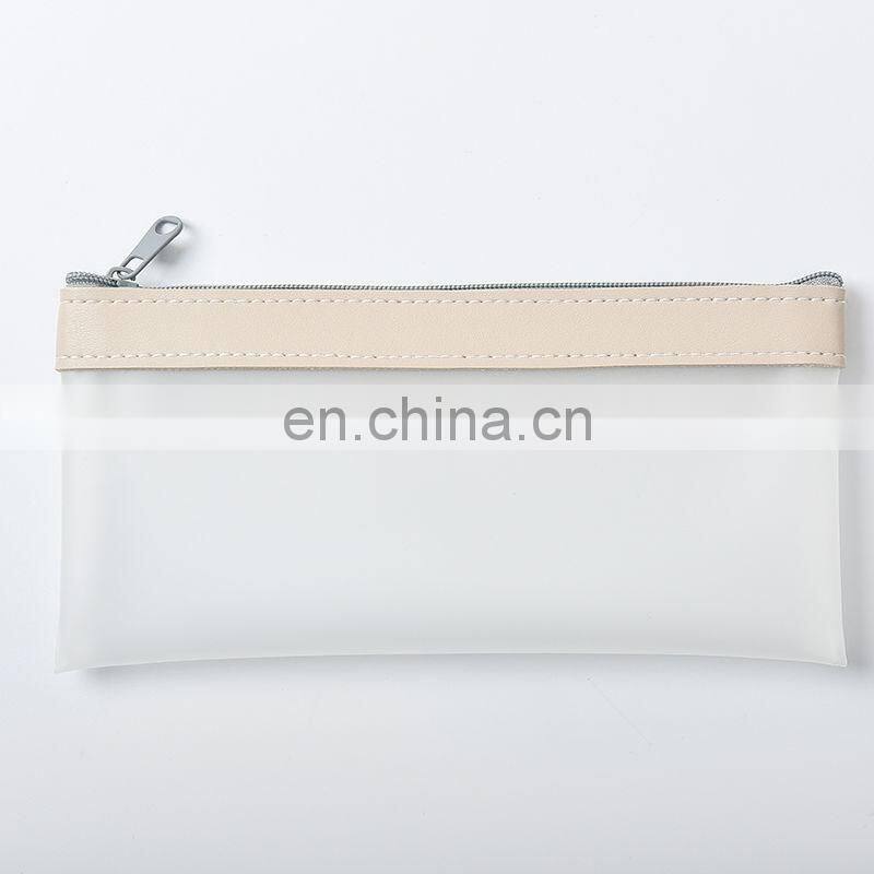 Simple Transparent TPU Leather Korean Fashion INS Pencil Bag Pouches Stationery Organizer Pencil Case Pencilcase School Pen Case