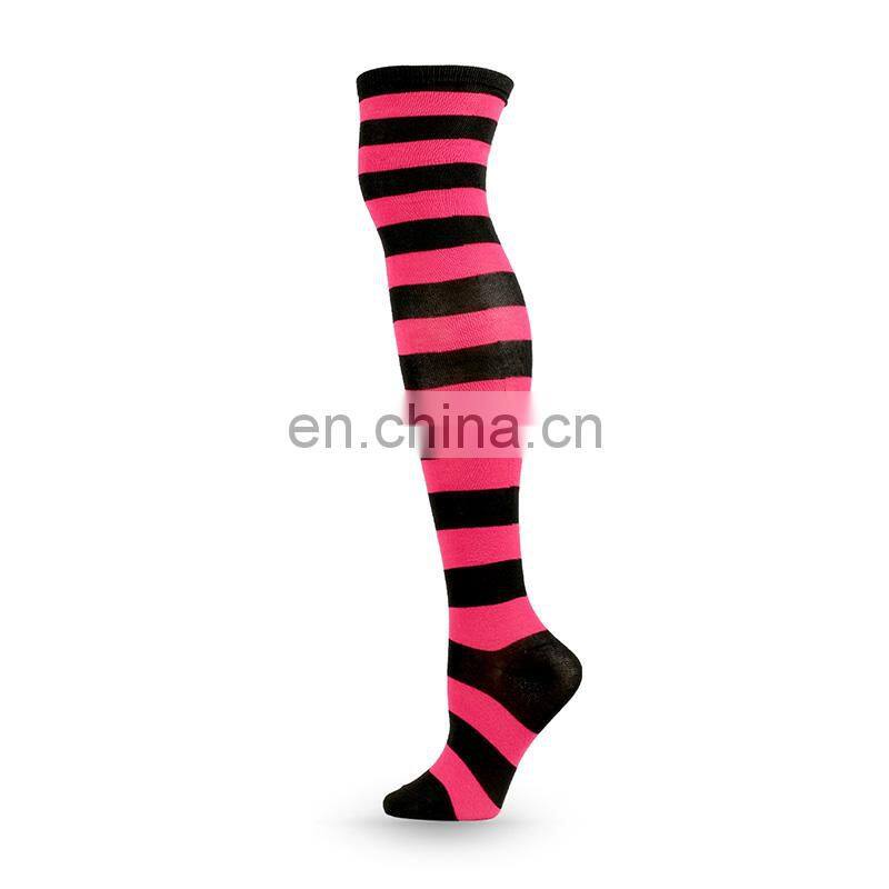 High Quality Cheap Cosplay Long Girls Women Stripe Thigh Over Socks Polyester Cotton Rainbow Sexy Striped Knee High Socks