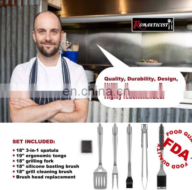 Stainless Steel BBQ Grill Tools Set - 5 Piece Grilling Tool Accessories Barbecue