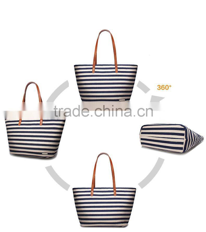 2016 fashion stripe canvas designer handbag ladies leisure bag wholesale