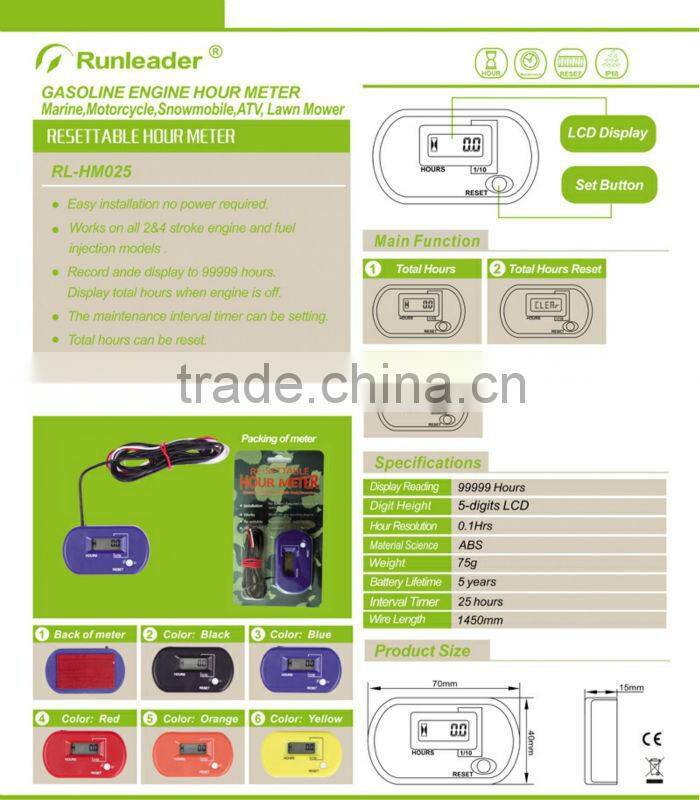 Digital Waterproof Re-settable Hour Meter With Maintenance Service For Boat,Motocross,Jet Ski,Mower