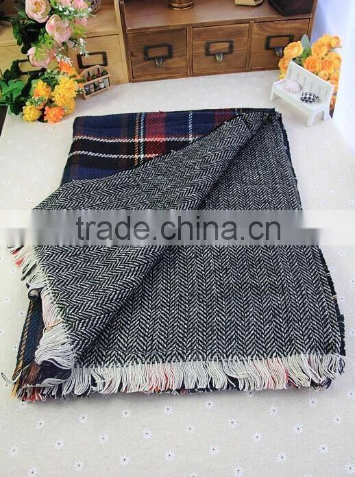 Wholesale Winter Fashion Wool Plaid Checked Ladies Pashmina Scarf