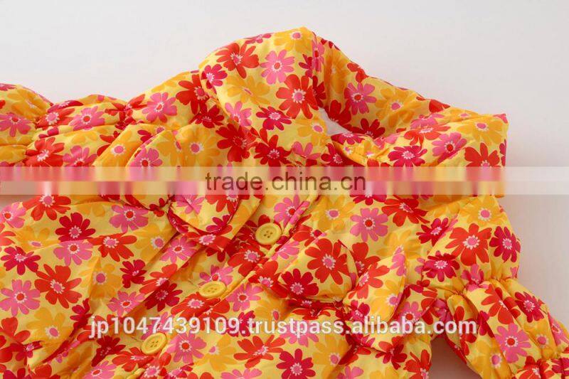 Japanese wholesale products high quality cute infant girl winter clothes flower pattern shirring jacket