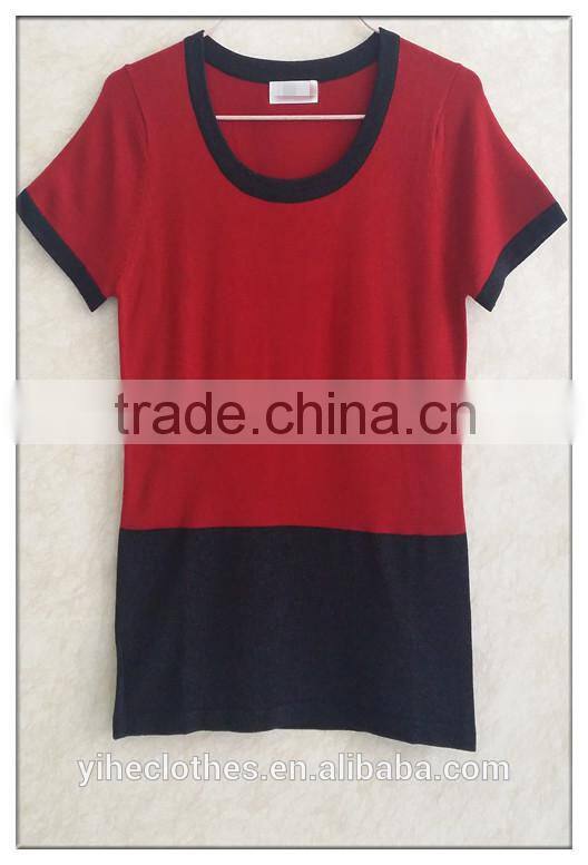 Simple short sleeve knitting wear round neck sweatershirt for women