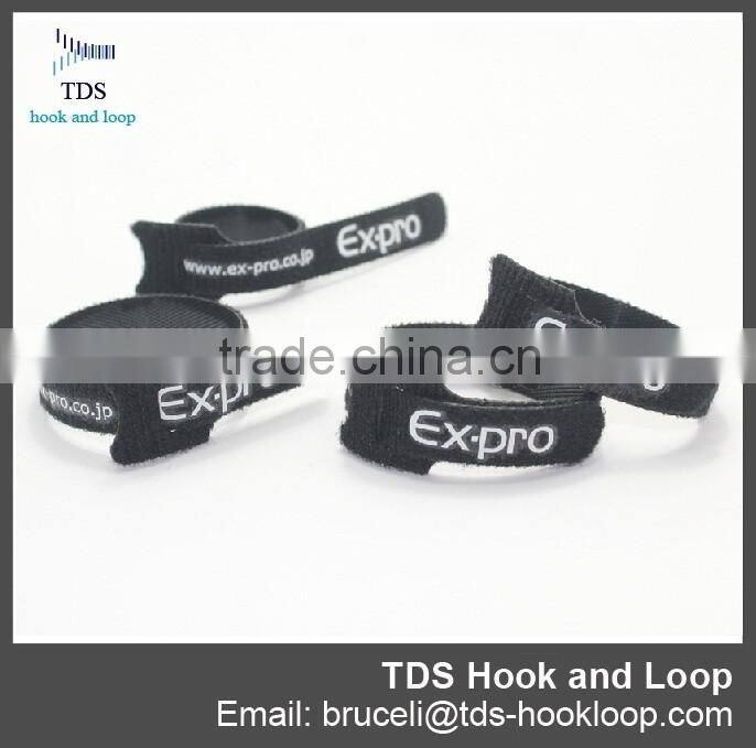 Hot sale Elegant black reusable custom logo hook and loop cable tie