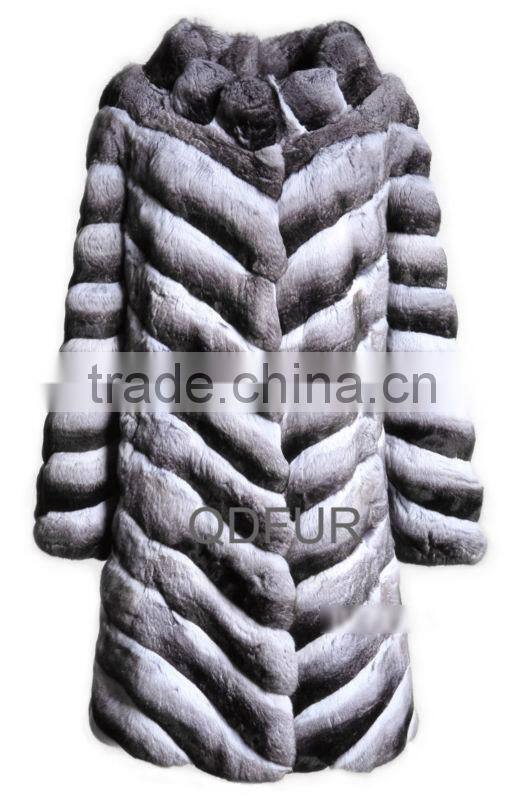 QD23119 100% European Top Quality Fashion Warm Women Chinchilla Fur Coat/Long Style
