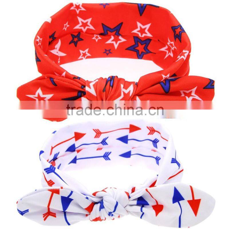 Hot-sales kids turban knotted Headband for 4th of July fashion baby cotton Hair Bands wh-1742