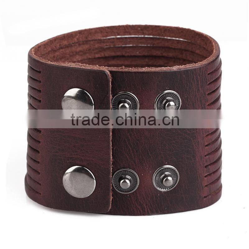 Chinese Wholesale Genuine Leather Men's Women's Wrap Bracelet Wristband Bangle