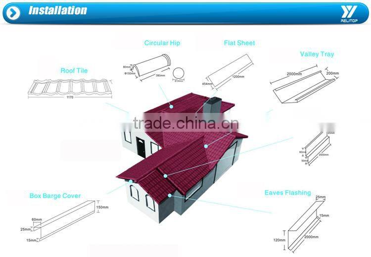 Stone coated angle hip tile for roof