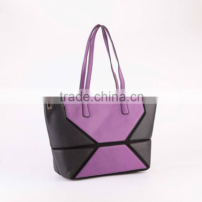 4189 Lastest Design Wholesale Price Color Block PU Material Lady Tote Bag
