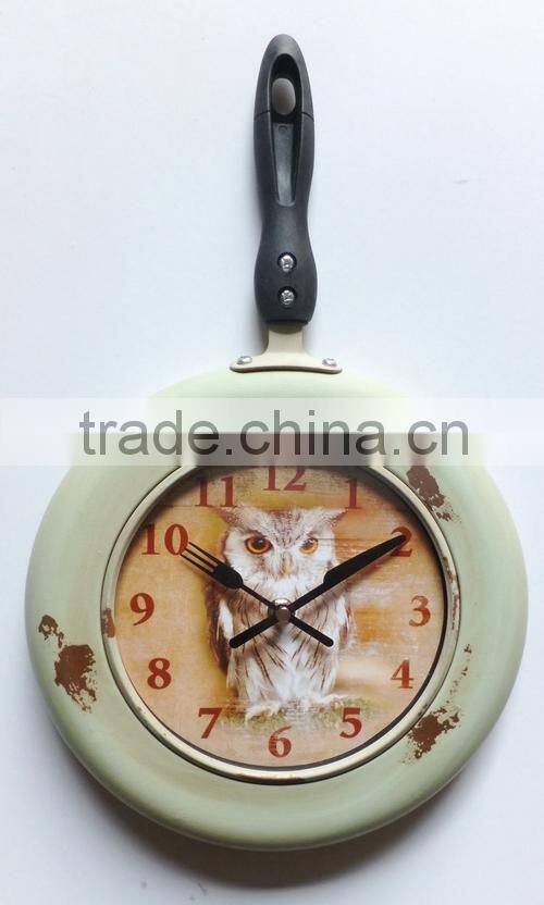 Vintage Pan Kitchen Wall Clock,2015 Country Style Frying Pan Wall Clock