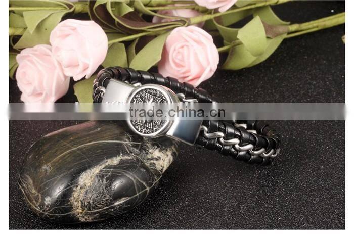 magnetic buckle stainless steel leather chain bracelet