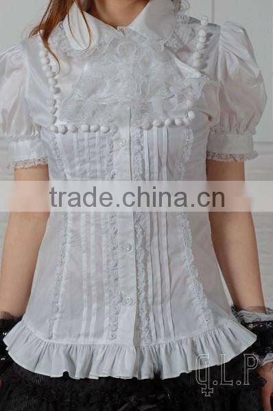 Cotton White Lace Short sleeve Cotton Lolita Blouse 81045