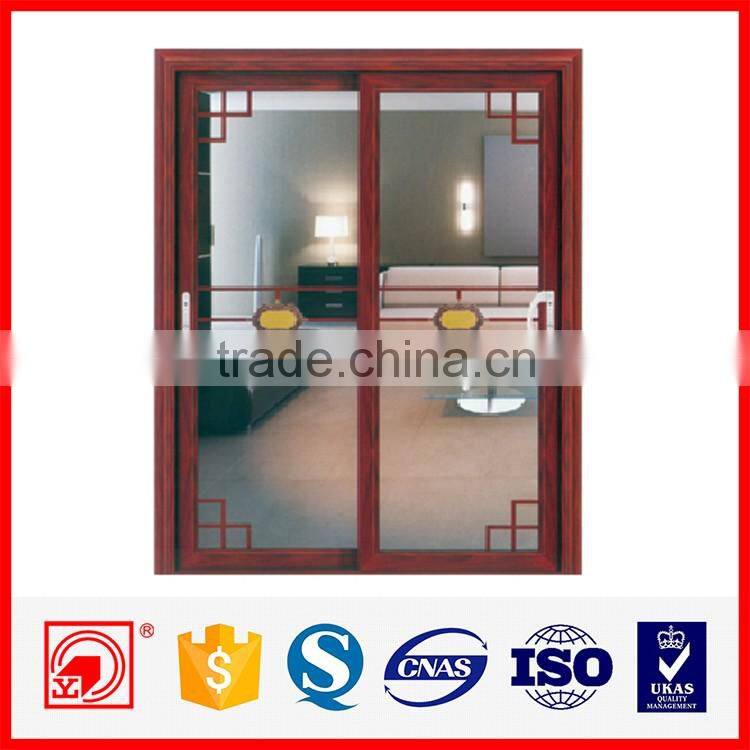wood grain aluminum frame interrupted glass sliding door
