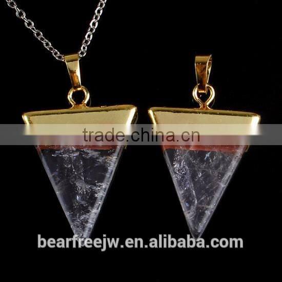 New Trendy Gold Plated Semi-Precious Gemstones Triangular Pyramid Chakra Pendant For Necklace