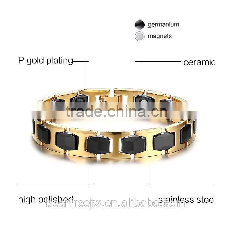 Men's Ceramic Stainless Steel Magnetic Therapy Power Bracelet Magnets Germanium Health Wristband
