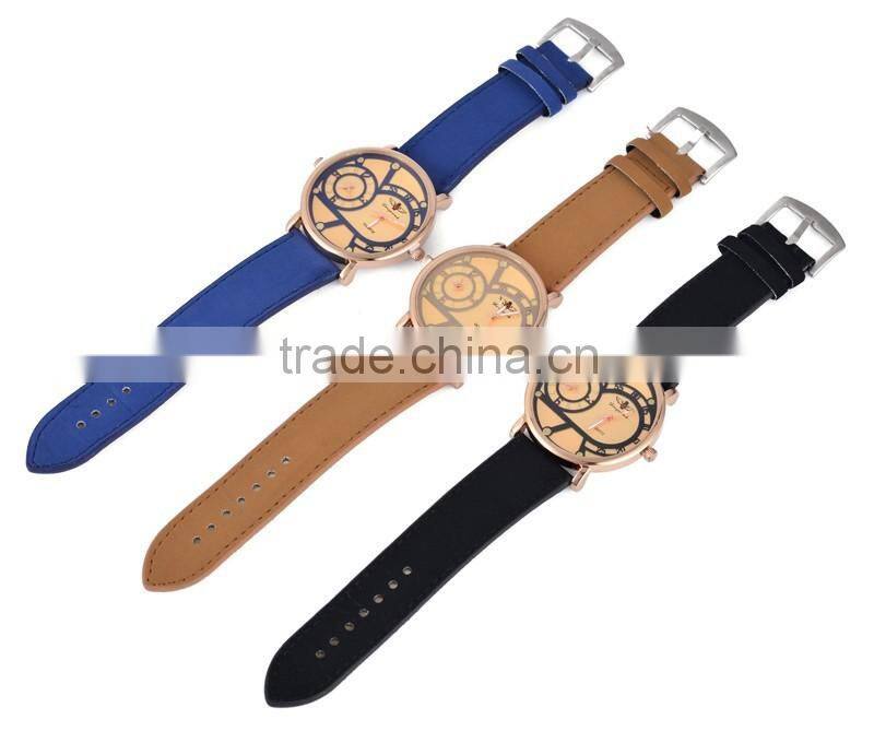 WJ-5382 rose gold case stylish charming stainless steel back leather strap cheap man watch