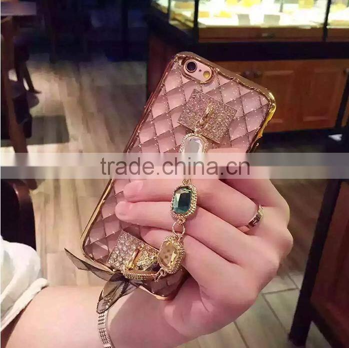 Fashion Electroplate Diamond carnelian phone Soft cover Case with logo window for iphone 6