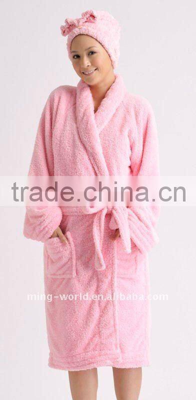 2015 100% Polyester Plush Microfiber Bathrobe for women