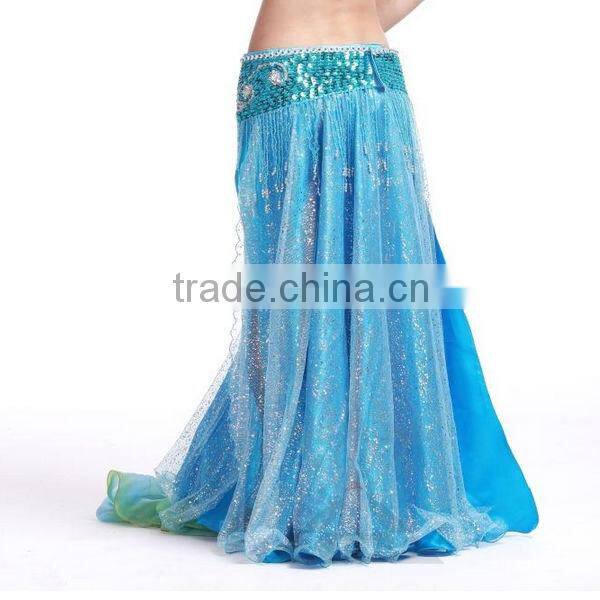 Brisk Net Fabric and Satin Belly Dance Skirt Split on Both Lateral , White Belly Dancing Skirt