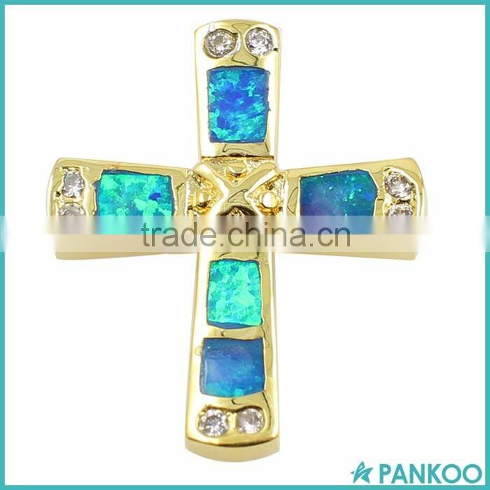 Custom 925 Sterling Silver Created Synthetic Opal Cross Pendant Wholesale