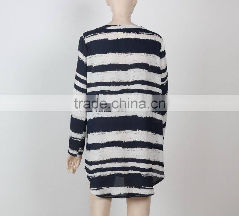 woman casual dress shirt dress chiffon fabric black and white woman clothing Guangzhou