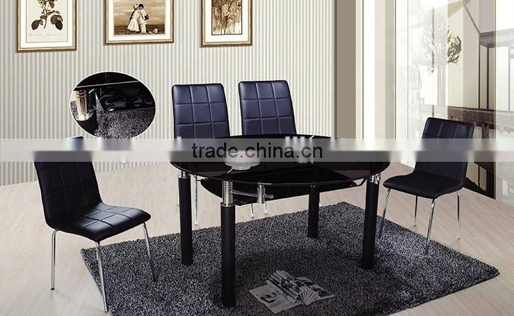 Modern dining room furniture black glass top metal frame dining table sets
