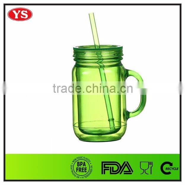 bpa free double wall wholesale 20oz plastic mason jar mug with metal lid and straw