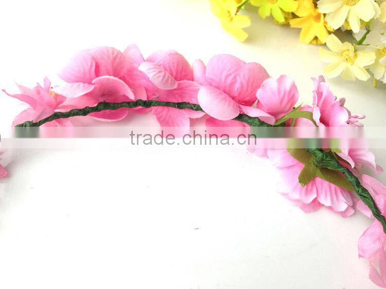 Fashion Mary Girl Flower Garland 100% handmade Pink Rose head ornament Hawaii wreaths