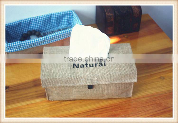 Simple and natural jute fabric tissue box