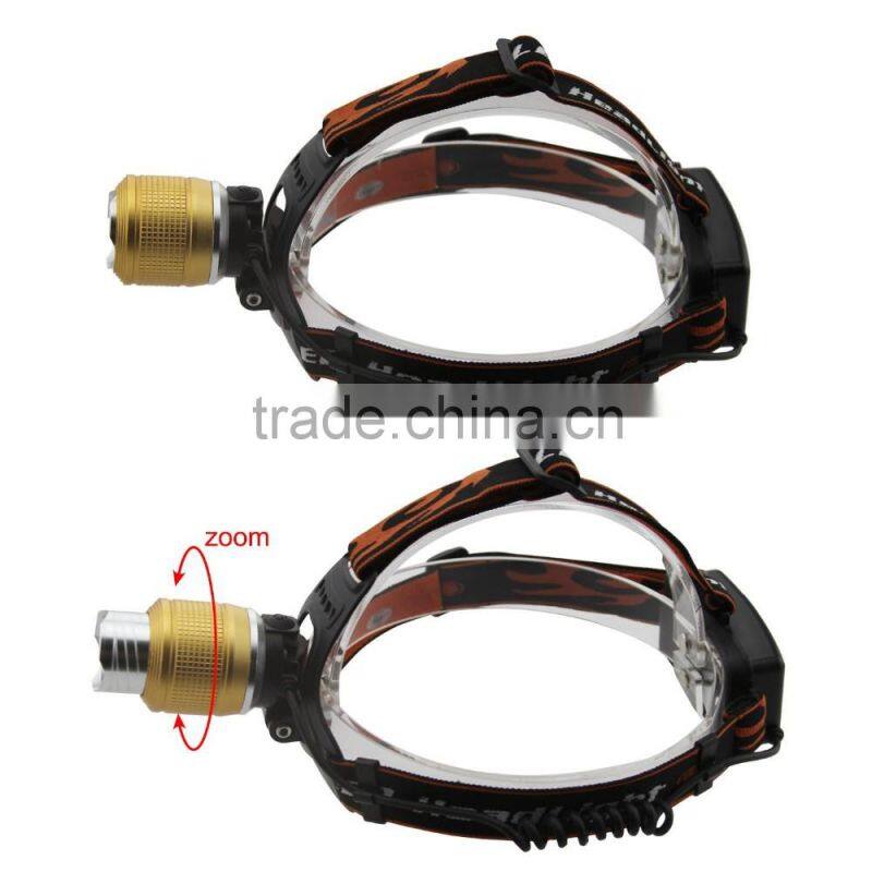Dual Light Source LED Headlamp Rotating The Focusing Fishing Headlights With 2 x 18650 Li-ion Rechargeable Batteries+1 x Charger