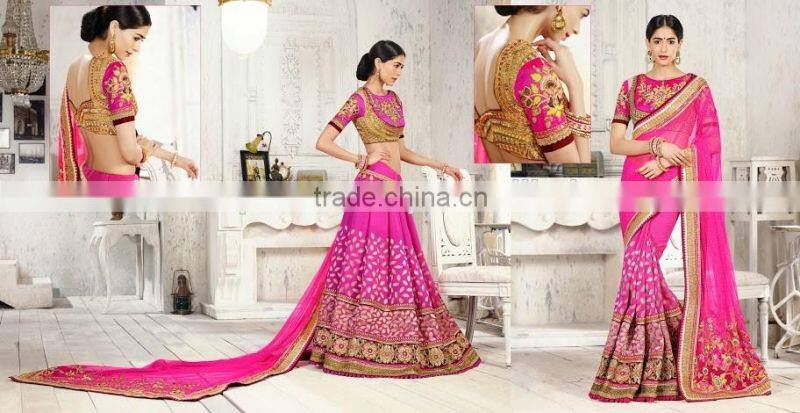 Gold & Magenta Georgette On Net Saree