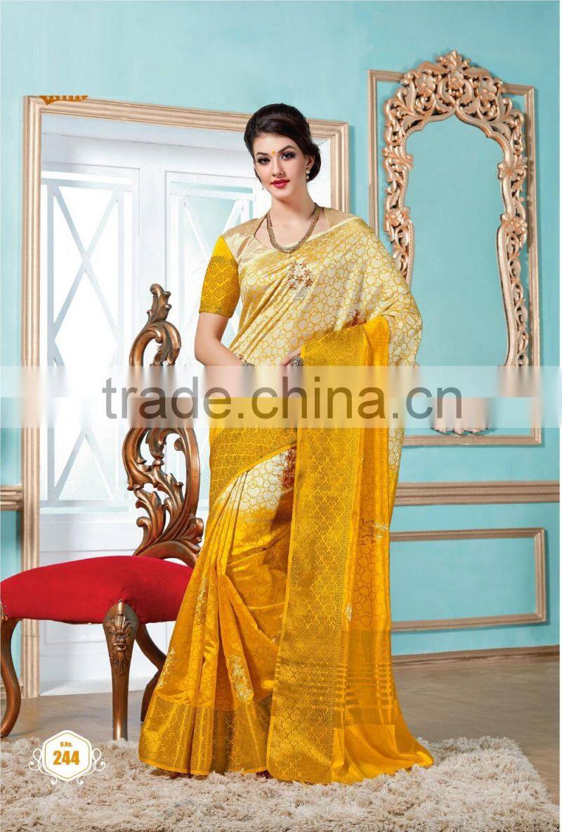 Radiant Cream Dhupion Silk Saree/famous indian saree designers