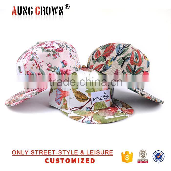 Custom design 100% Cotton Floral Snapback Cap/Hat