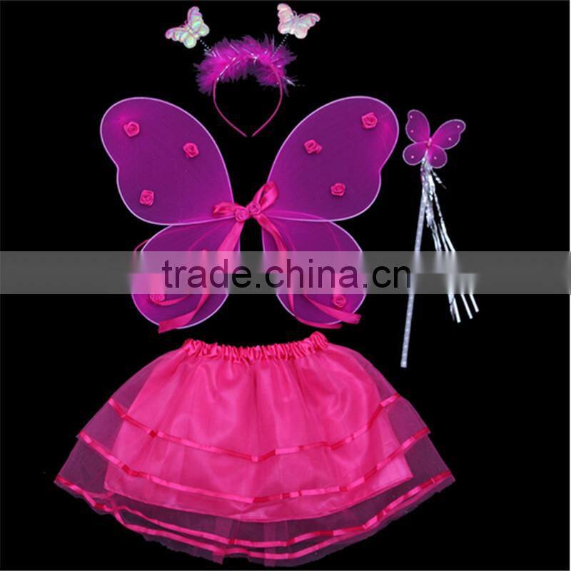 HOT Kids Festival Single Layer Rose Tie Butterfly Fairy Wings Magic Wand Headband Costume Set/Birthday Party Performance Supply