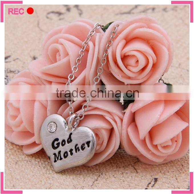 Stainless steel chain necklace with heart pendant, God Mother letters necklace wholesale