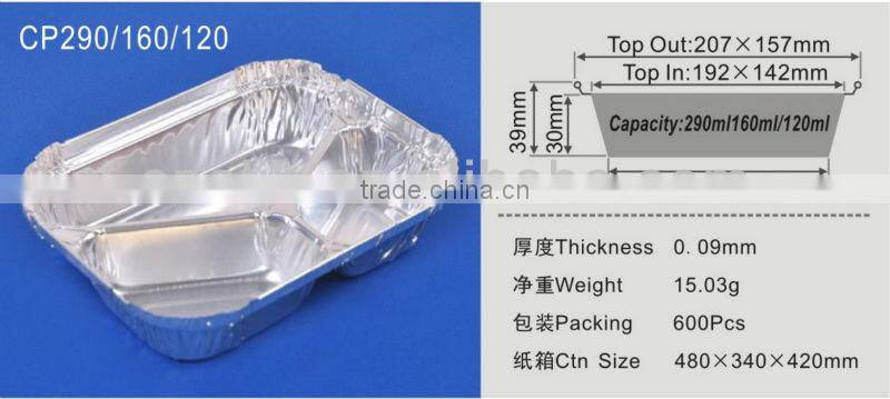 Disposable 3 compartments aluminium foil tray/Takeout aluminium foil meal tray