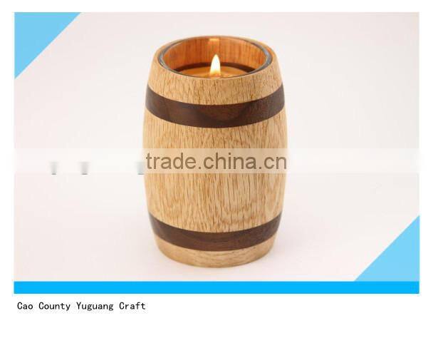 small pine Wooden Barrel for packing Glass Candle Holder