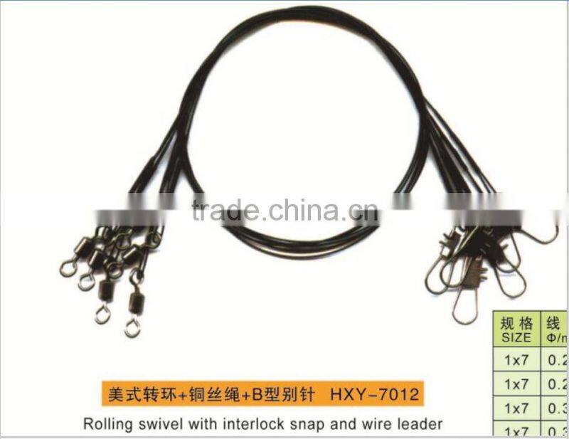 Fishing rolling swivel with interlock snap and wire leader