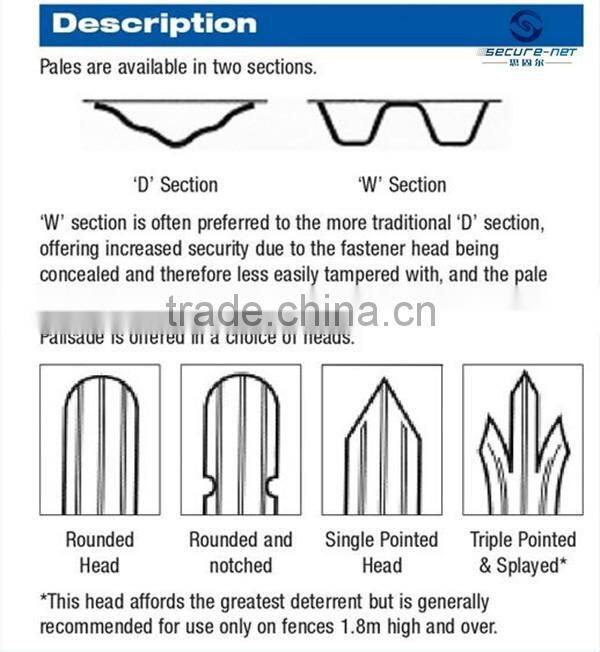 high security PVC coated portable W/D section palisade fence