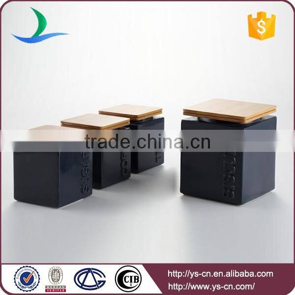 Black square shape ceramic kitchen jar with lid