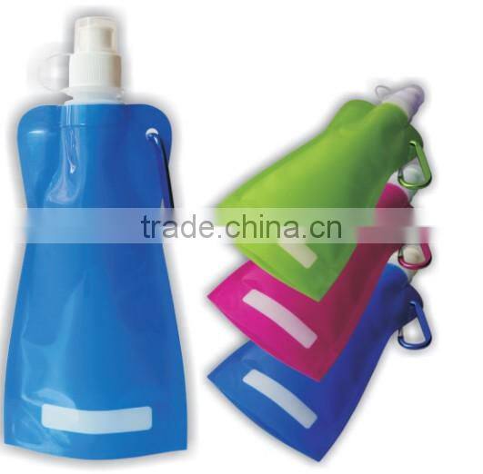 850ml big food grade plastic folded water bottle,big mouth carabiner cap water bottle