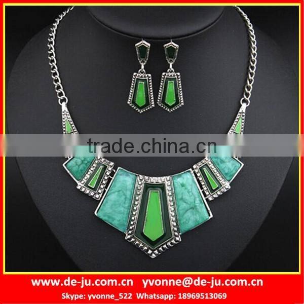 Green Square Stone Cheap Necklace And Earring Sets