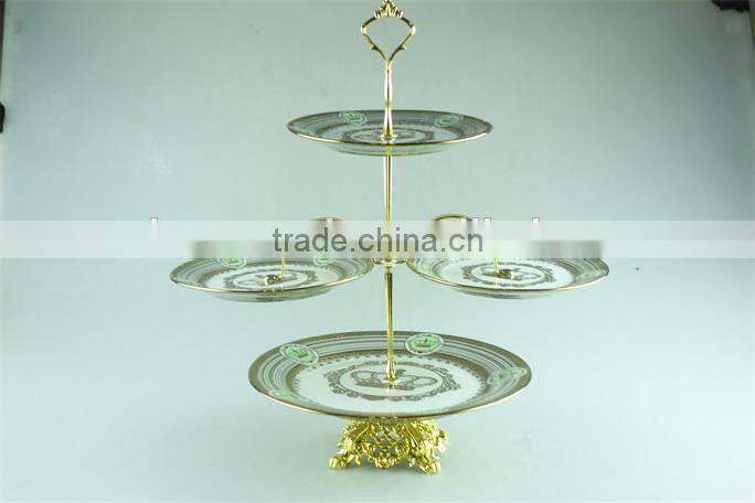 Boble colorful decal ceramic wedding cake stand with iron handle in stock