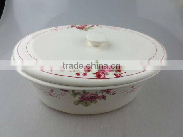 oval decal ceramic tureen with cover