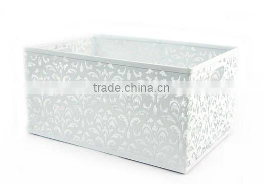 Durable Flower Patter Rectangle Metal Punched Storage Basket