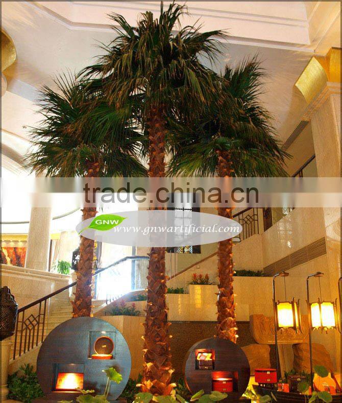 APM022 GNW decorative artificial silk fabric bend washingtonia robusta palm tree