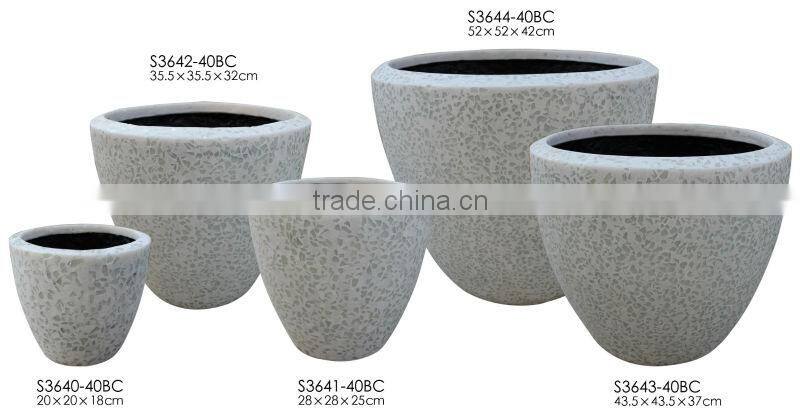 sandstone round flower pot with glass pieces garden pots