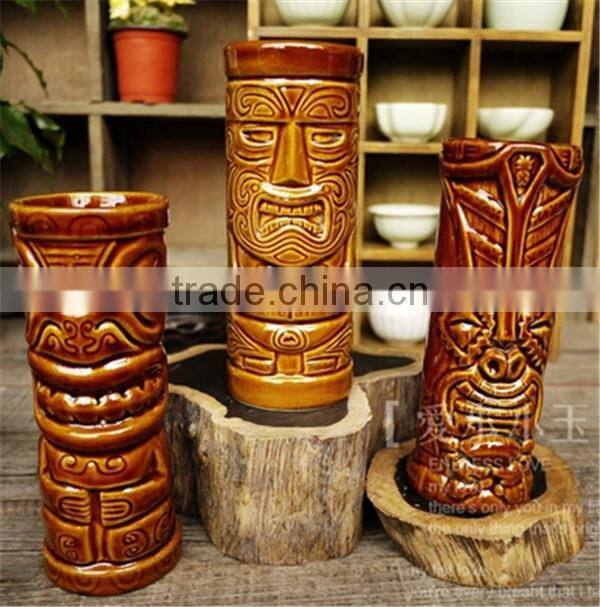 embossed ceramic Tiki mug
